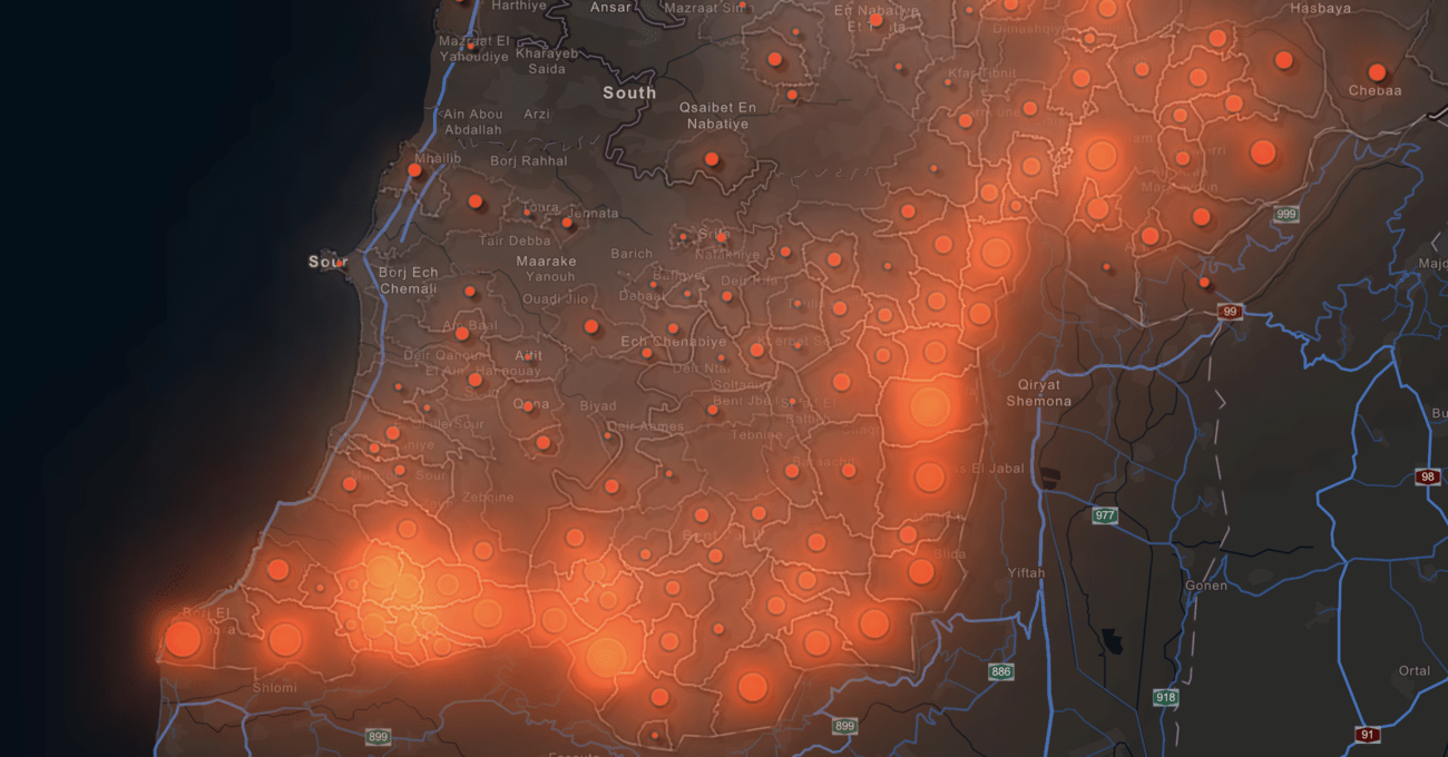 Map of Israeli strikes in the South of Lebanon