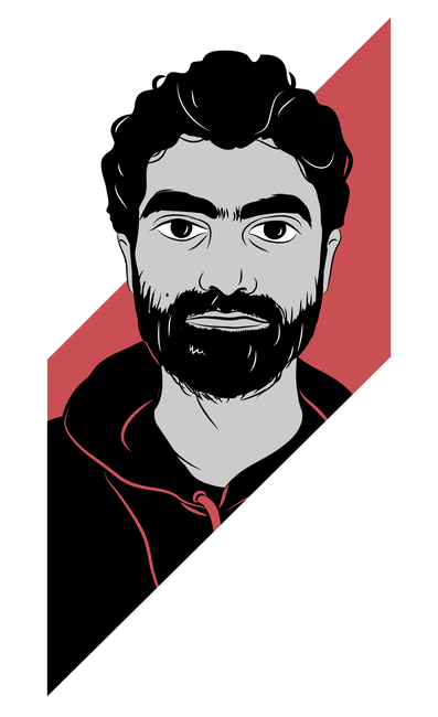 Avatar of team member, red and white background