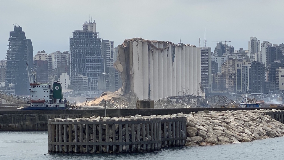 Beirut's grain silos were at the epicenter of the August 4 explosion at the port and had a capacity of 120,000 tons of grain. Beirut, Lebanon. August 6, 2020. (Zein Jaafar/The Public Source)